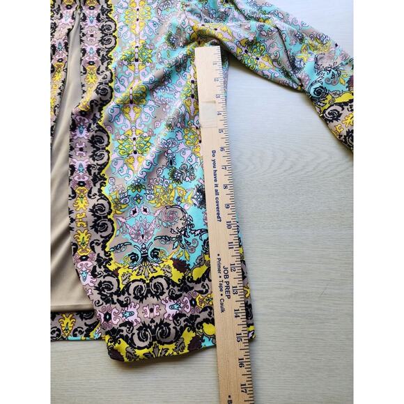 TOP-JACKET-JOAN RIVERS-Blue Yellow Green-3/4 Length Sleeves-Size X-SMALL - Picture 15 of 16